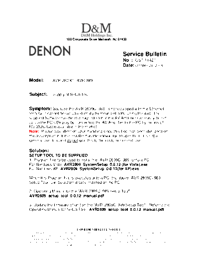 DENON Service Bulletin OST-F1427  DENON AV Surround Receiver & Amplifier AV Surround Receiver & Amplifier Denon - AVR-2809CI & 989 & AVC-2809 Service Bulletin OST-F1427.PDF