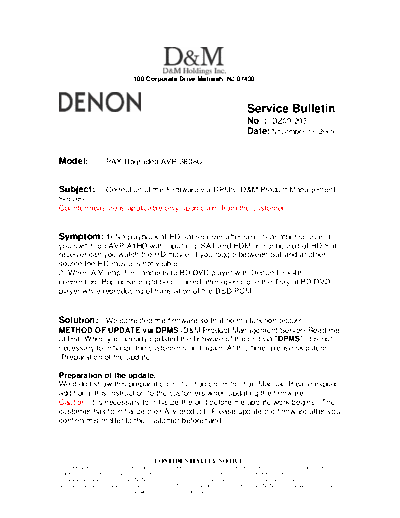 DENON Service Bulletin DZ09-203  DENON AV Surround Receiver & Amplifier AV Surround Receiver & Amplifier Denon - AVR-3808CI & AVC-3808 Service Bulletin DZ09-203.PDF