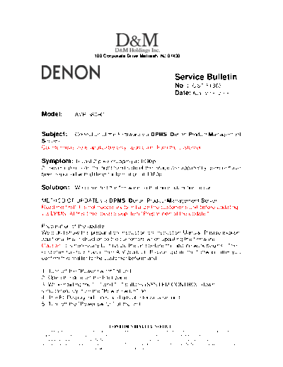 DENON Service Bulletin OST-F1363  DENON AV Surround Receiver & Amplifier AV Surround Receiver & Amplifier Denon - AVR-3808CI & AVC-3808 Service Bulletin OST-F1363.PDF