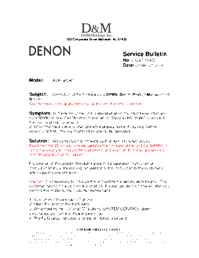 DENON Service Bulletin OST-F1433  DENON AV Surround Receiver & Amplifier AV Surround Receiver & Amplifier Denon - AVR-3808CI & AVC-3808 Service Bulletin OST-F1433.PDF