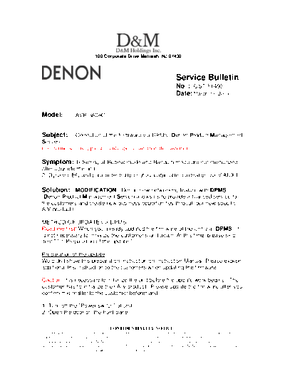 DENON Service Bulletin OST-F1493  DENON AV Surround Receiver & Amplifier AV Surround Receiver & Amplifier Denon - AVR-3808CI & AVC-3808 Service Bulletin OST-F1493.PDF