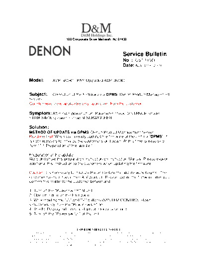 DENON Service Bulletin OST-F1561  DENON AV Surround Receiver & Amplifier AV Surround Receiver & Amplifier Denon - AVR-3808CI & AVC-3808 Service Bulletin OST-F1561.PDF