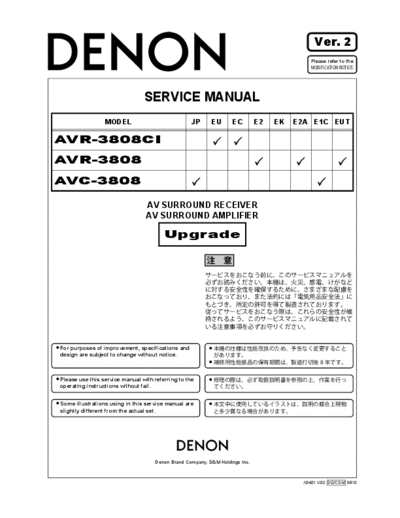 DENON  AVR-3808CI & AVC-3808 Ver. 2  DENON AV Surround Receiver & Amplifier AV Surround Receiver & Amplifier Denon - AVR-3808CI & AVC-3808  AVR-3808CI & AVC-3808 Ver. 2.PDF