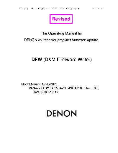 DENON Operating Manual 2009-12-15  DENON AV Surround Receiver & Amplifier AV Surround Receiver & Amplifier Denon - AVR-4310CI & AVC-4310 Operating Manual 2009-12-15.PDF