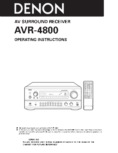 DENON  2 AVR-4800  DENON AV Surround Receiver & Amplifier AV Surround Receiver & Amplifier Denon - AVR-4800 & AVC-A10SE  2 AVR-4800.pdf