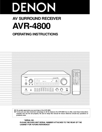 DENON Инструкция AVR-4800  DENON AV Surround Receiver & Amplifier AV Surround Receiver & Amplifier Denon - AVR-4800 & AVC-A10SE Инструкция AVR-4800.pdf