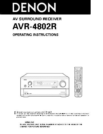 DENON  AVR-4802R  DENON AV Surround Receiver & Amplifier AV Surround Receiver & Amplifier Denon - AVR-4802 & AVC-A11SR  AVR-4802R.pdf