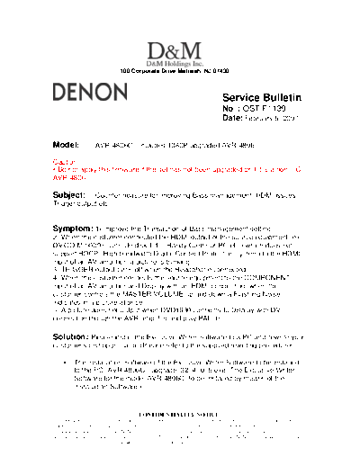 DENON Service Bulletin OST-F1139  DENON AV Surround Receiver & Amplifier AV Surround Receiver & Amplifier Denon - AVR-4806 & AVC-A11XV Service Bulletin OST-F1139.PDF