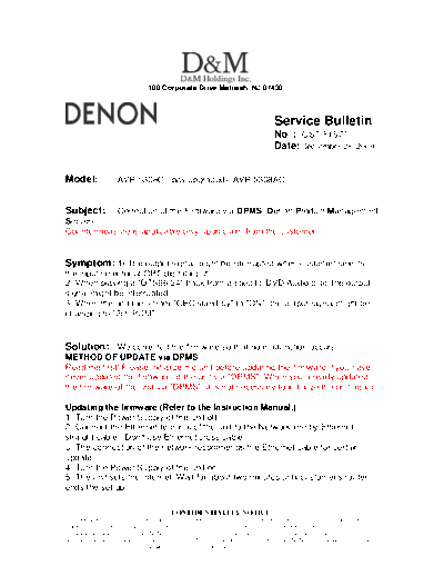 DENON Service Bulletin OST-F1577  DENON AV Surround Receiver & Amplifier AV Surround Receiver & Amplifier Denon - AVR-5308CI & AVC-A1HD Service Bulletin OST-F1577.PDF