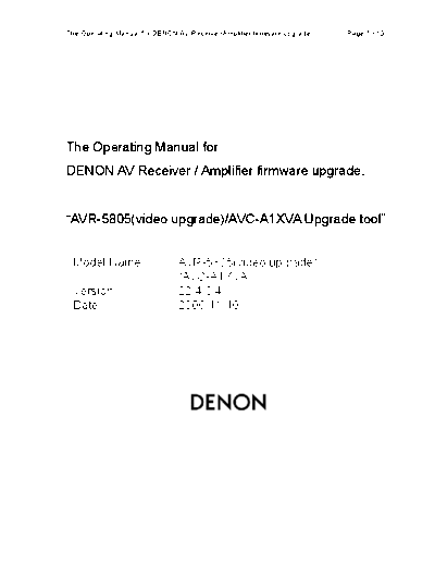 DENON Operating Manual 2006-11-10  DENON AV Surround Receiver & Amplifier AV Surround Receiver & Amplifier Denon - AVR-5805 & AVC-A1XV Operating Manual 2006-11-10.PDF