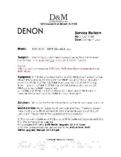 DENON Service Bulletin OST-F1460  DENON AV Surround Receiver & Amplifier AV Surround Receiver & Amplifier Denon - AVR-5805 & AVC-A1XV Service Bulletin OST-F1460.PDF