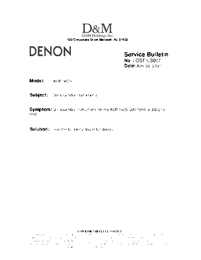 DENON Service Bulletin OST-US007  DENON AV Surround Receiver & Amplifier AV Surround Receiver & Amplifier Denon - AVR-5805 & AVC-A1XV Service Bulletin OST-US007.PDF