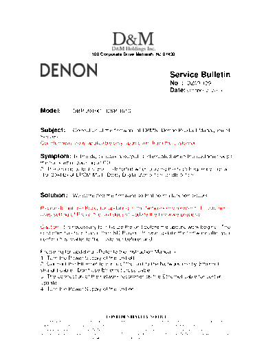 DENON Service Bulletin DZ09-129  DENON Blu-Ray Disk Blu-Ray Disk Denon - DBP-2010CI Service Bulletin DZ09-129.PDF