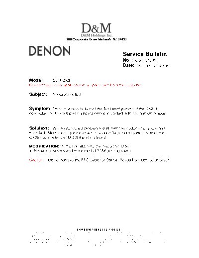 DENON Service Bulletin OST-C1389  DENON CD Player CD Player Denon - DCD-CX3 Service Bulletin OST-C1389.PDF