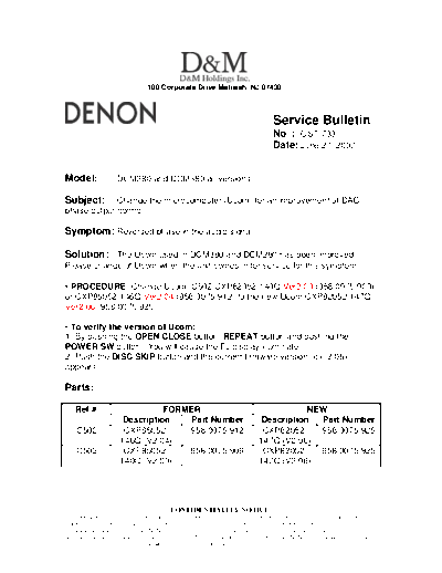DENON Service Bulletin OST-733  DENON CD Player CD Player Denon - DCM-380 & 280 Service Bulletin OST-733.PDF