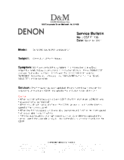 DENON Service Bulletin OST-F1156  DENON CD Player CD Player Denon - DCM-390 & 290 & 27 & 500AE Service Bulletin OST-F1156.PDF