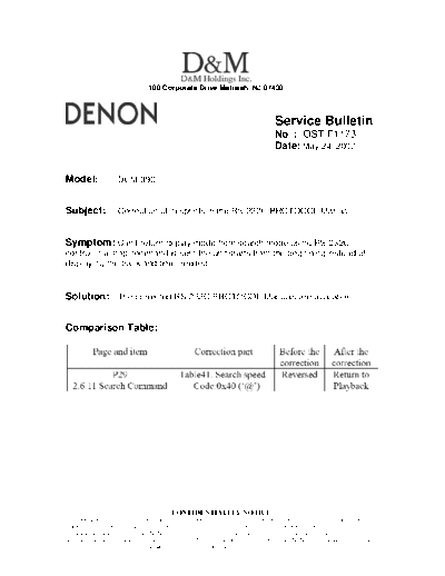 DENON Service Bulletin OST-F1173  DENON CD Player CD Player Denon - DCM-390 & 290 & 27 & 500AE Service Bulletin OST-F1173.PDF