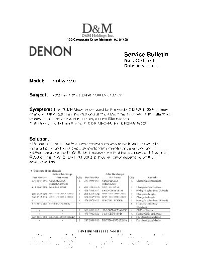 DENON Service Bulletin CDR-W1500  DENON CD Recorder CD Recorder Denon - CDR-W1500 Service Bulletin CDR-W1500.PDF