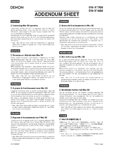 DENON ADDENDUM SHEET  DN-X1700  DENON DJ Mixer DJ Mixer Denon - DN-X1700 ADDENDUM SHEET  DN-X1700.PDF