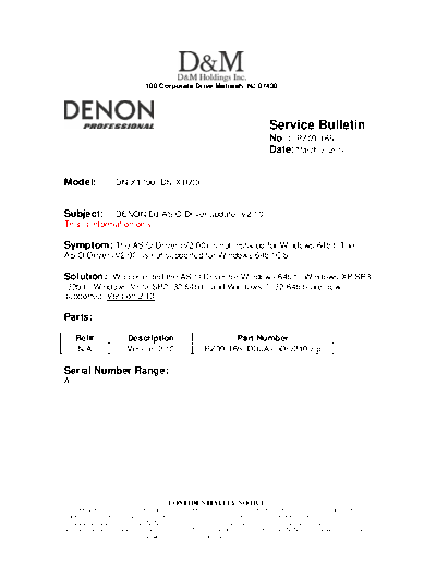 DENON Service Bulletin PZ09-165  DENON DJ Mixer DJ Mixer Denon - DN-X1700 Service Bulletin PZ09-165.PDF