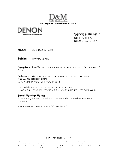 DENON Service Bulletin PZ10-025  DENON Double CD Player Double CD Player Denon - DN-D4500 Service Bulletin PZ10-025.PDF