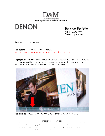 DENON Service Bulletin DZ10-094  DENON DVD Video Player DVD Video Player Denon - DVD-1800BD Service Bulletin DZ10-094.PDF