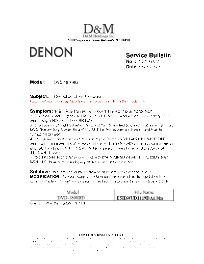 DENON Service Bulletin OST-F1510  DENON DVD Video Player DVD Video Player Denon - DVD-1800BD Service Bulletin OST-F1510.PDF