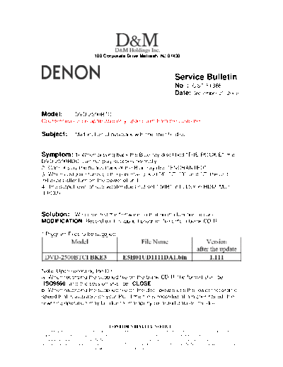 DENON Service Bulletin OST-F1388  DENON DVD Video Player DVD Video Player Denon - DVD-2500BT & 3800BD Service Bulletin OST-F1388.PDF
