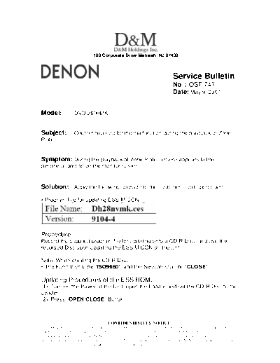 DENON Service Bulletin OST-747  DENON DVD Video Player DVD Video Player Denon - DVD-2800 Service Bulletin OST-747.PDF