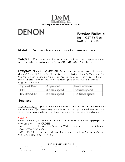 DENON Service Bulletin OST-F1062b  DENON DVD Video Player DVD Video Player Denon - DVD-2910 & DVD-955 Service Bulletin OST-F1062b.PDF