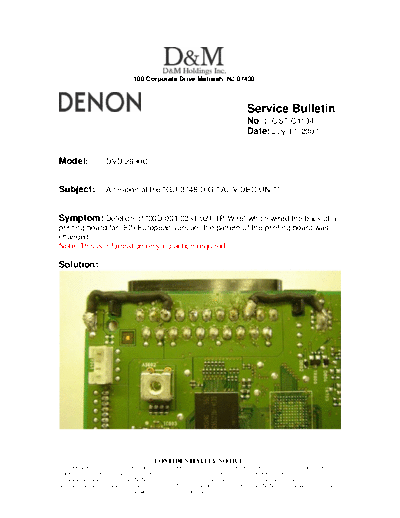 DENON Service Bulletin OST-C1194  DENON DVD Video Player DVD Video Player Denon - DVD-2930 & 2930CI Service Bulletin OST-C1194.PDF