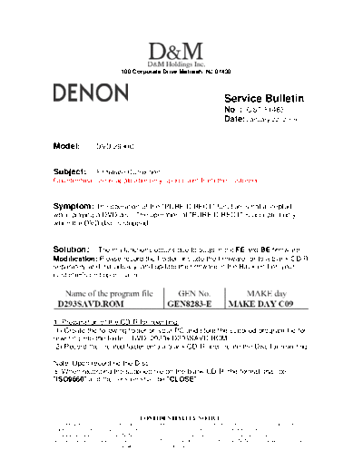 DENON Service Bulletin OST-F1483  DENON DVD Video Player DVD Video Player Denon - DVD-2930 & 2930CI Service Bulletin OST-F1483.PDF