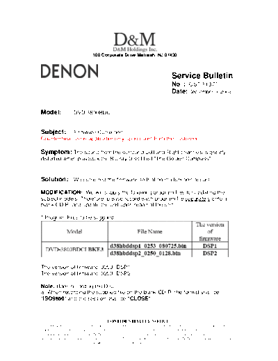 DENON Service Bulletin OST-F1377  DENON DVD Video Player DVD Video Player Denon - DVD-3800BDCI Service Bulletin OST-F1377.PDF