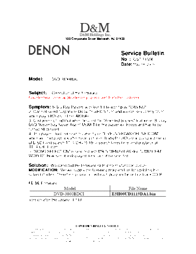 DENON Service Bulletin OST-F1508  DENON DVD Video Player DVD Video Player Denon - DVD-3800BDCI Service Bulletin OST-F1508.PDF