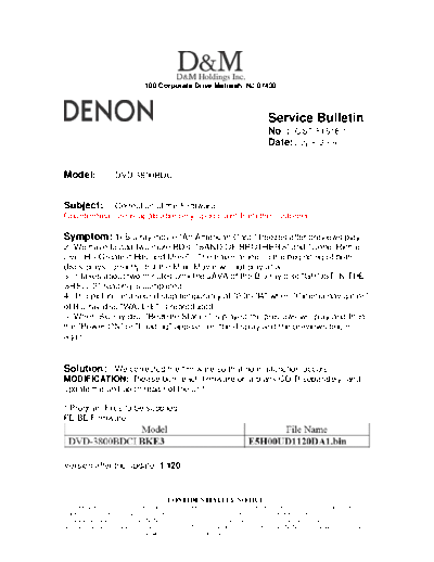 DENON Service Bulletin OST-F1518-1  DENON DVD Video Player DVD Video Player Denon - DVD-3800BDCI Service Bulletin OST-F1518-1.PDF