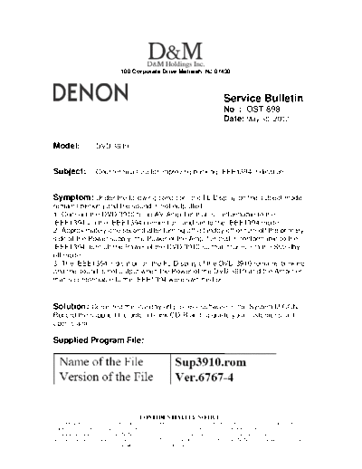 DENON Service Bulletin OST-898  DENON DVD Video Player DVD Video Player Denon - DVD-3910 Service Bulletin OST-898.PDF