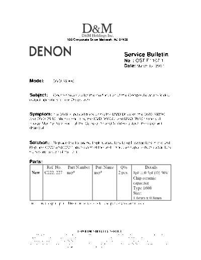 DENON Service Bulletin OST-F1107-1  DENON DVD Video Player DVD Video Player Denon - DVD-3930 & 3930CI Service Bulletin OST-F1107-1.PDF