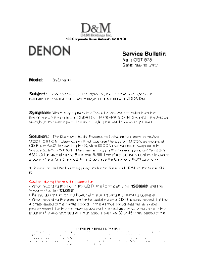 DENON Service Bulletin OST-878  DENON DVD Video Player DVD Video Player Denon - DVD-5900 & DVD-A11 Service Bulletin OST-878.PDF