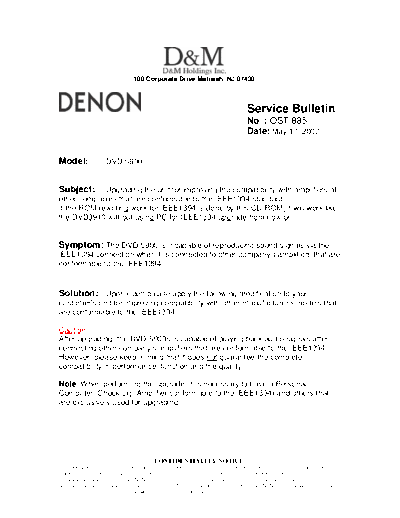 DENON Service Bulletin OST-885  DENON DVD Video Player DVD Video Player Denon - DVD-5900 & DVD-A11 Service Bulletin OST-885.PDF