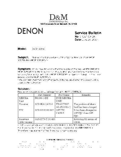 DENON Service Bulletin OST-C1126  DENON DVD Video Player DVD Video Player Denon - DVD-5910CI & DVD-A1XVA Service Bulletin OST-C1126.PDF
