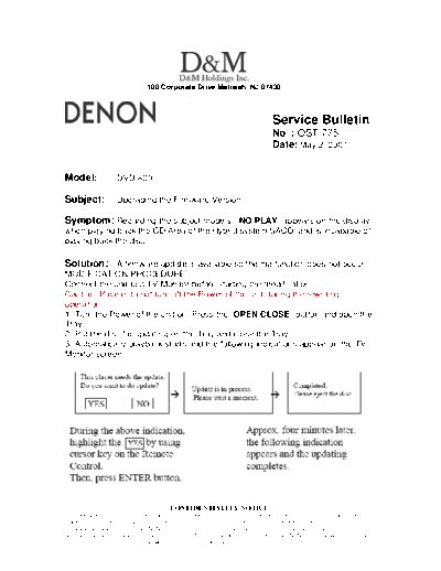 DENON Service Bulletin OST-775  DENON DVD Video Player DVD Video Player Denon - DVD-800 Service Bulletin OST-775.PDF