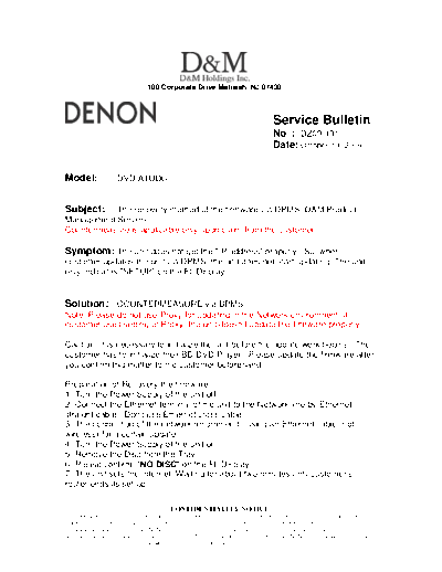DENON Service Bulletin DZ09-191  DENON DVD Video Player DVD Video Player Denon - DVD-A1UDCI Service Bulletin DZ09-191.PDF