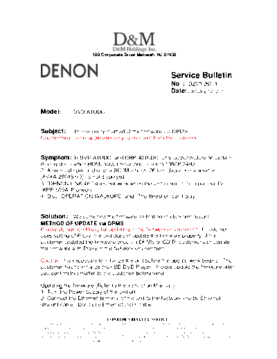 DENON Service Bulletin DZ09-260-1  DENON DVD Video Player DVD Video Player Denon - DVD-A1UDCI Service Bulletin DZ09-260-1.PDF