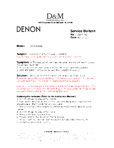 DENON Service Bulletin DZ10-012  DENON DVD Video Player DVD Video Player Denon - DVD-A1UDCI Service Bulletin DZ10-012.PDF