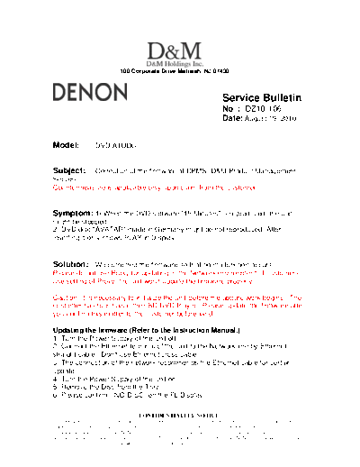 DENON Service Bulletin DZ10-106  DENON DVD Video Player DVD Video Player Denon - DVD-A1UDCI Service Bulletin DZ10-106.PDF