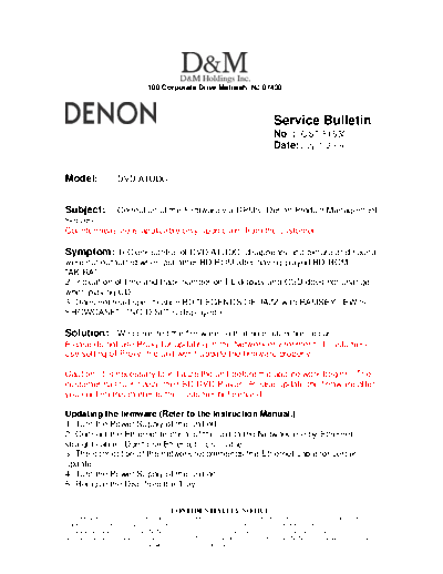 DENON Service Bulletin OST-F1530  DENON DVD Video Player DVD Video Player Denon - DVD-A1UDCI Service Bulletin OST-F1530.PDF