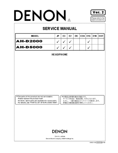 DENON  AH-D2000 & AH-D5000  DENON Headphone Headphone Denon - AH-D2000  AH-D2000 & AH-D5000.PDF