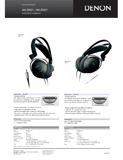 DENON  AH-D501 & AH-D301  DENON Headphone Headphone Denon - AH-D301  AH-D501 & AH-D301.pdf