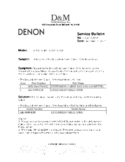 DENON Service Bulletin OST-C1211  DENON Home Theatre System Home Theatre System Denon - S-101 Service Bulletin OST-C1211.PDF