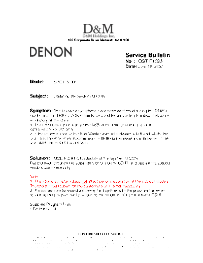DENON Service Bulletin OST-F1033  DENON Home Theatre System Home Theatre System Denon - S-101 Service Bulletin OST-F1033.PDF